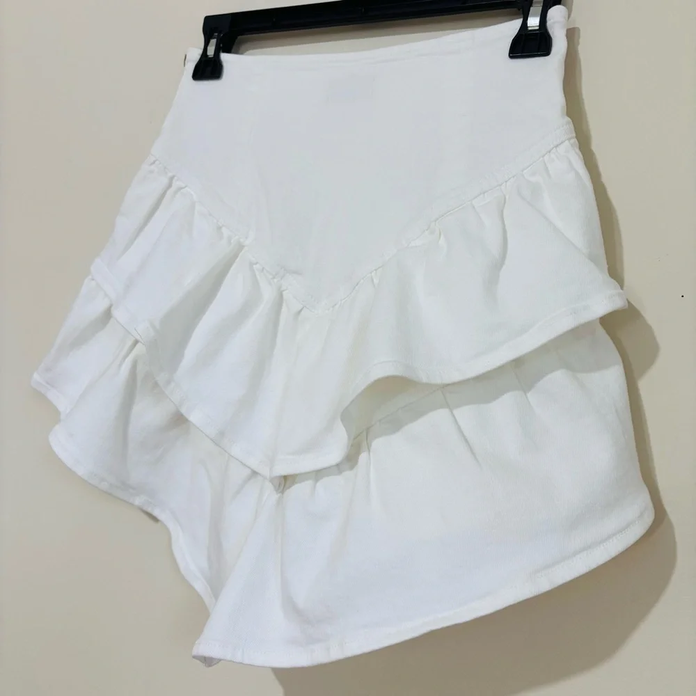 MOTHER Bright White The Ruffle Denim Mini Cowboy Preppy Skirt size 25